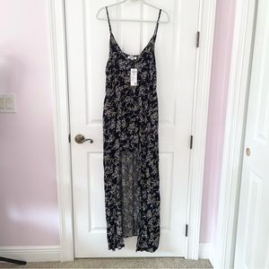 NWT BIUBIU black floral v-neck spaghetti strap romper high low maxi dress 3XL